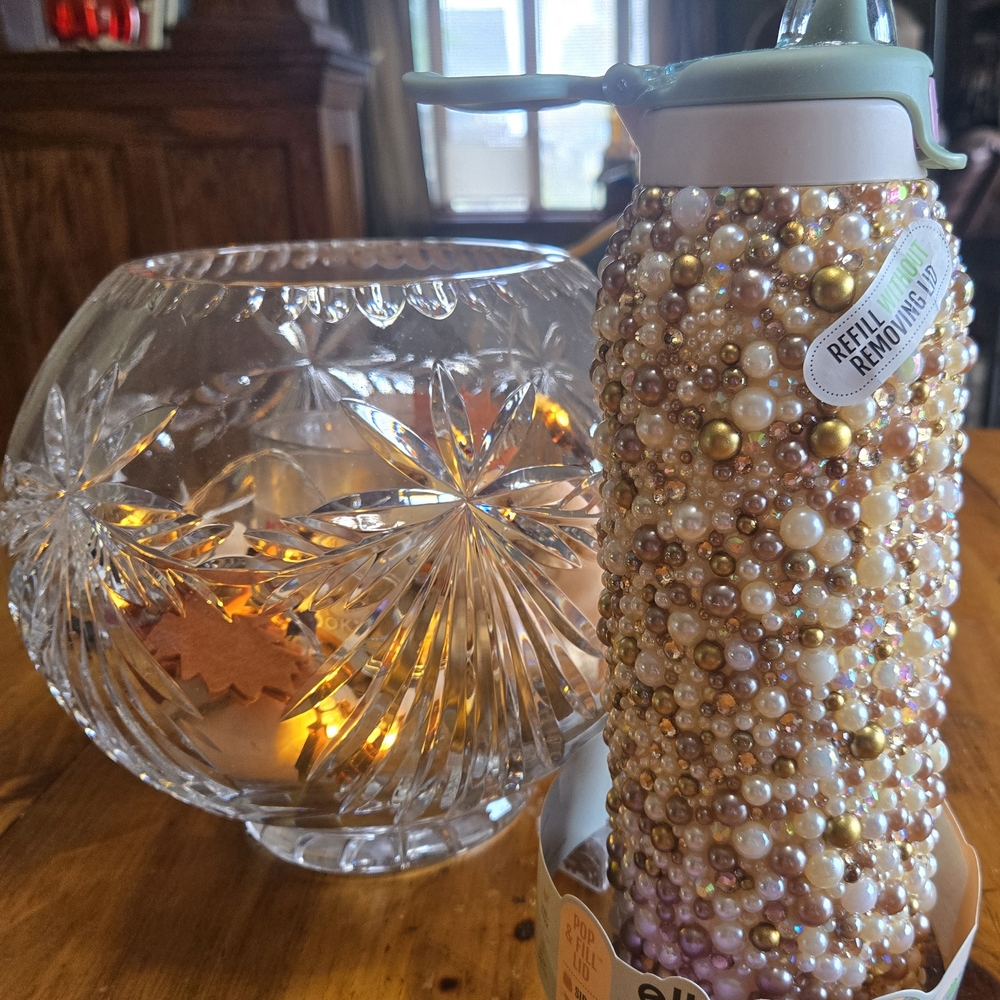 Fun Pearl and Gold Beaded Water Bottle